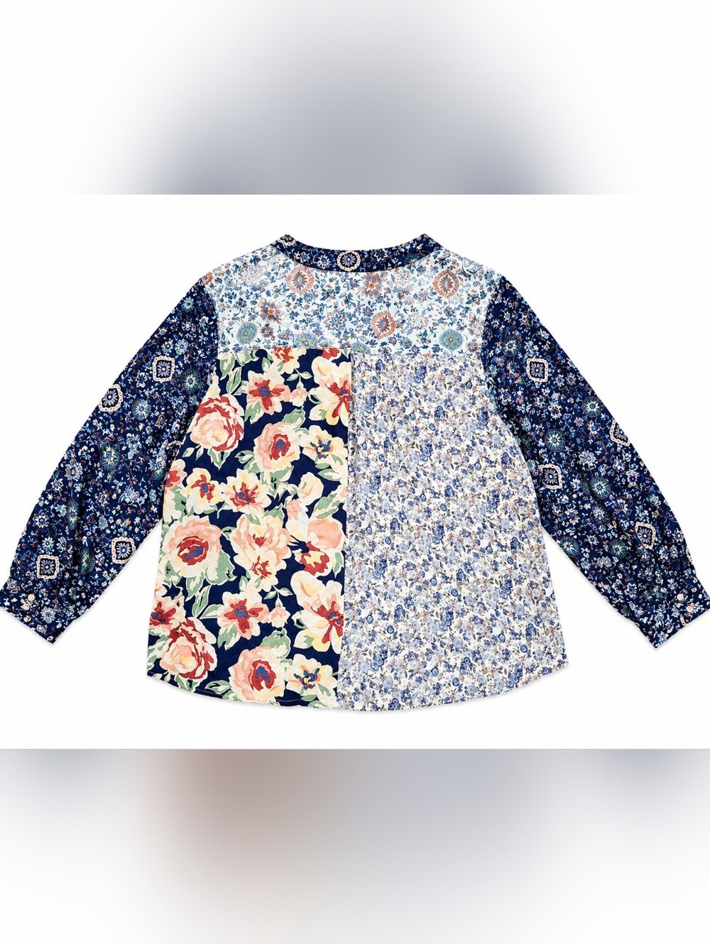 Nurture by Westbound 3X Patchwork Floral Boho Rayon Button Front Blouse - Picture 5 of 7